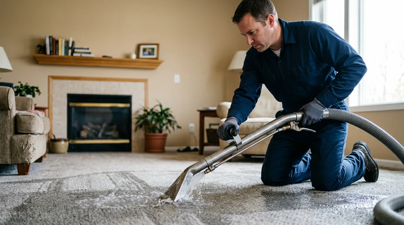 Water damage restoration technician working near Carpio, ND